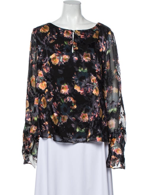 Nicole Miller Floral Print Scoop Neck Blouse Black