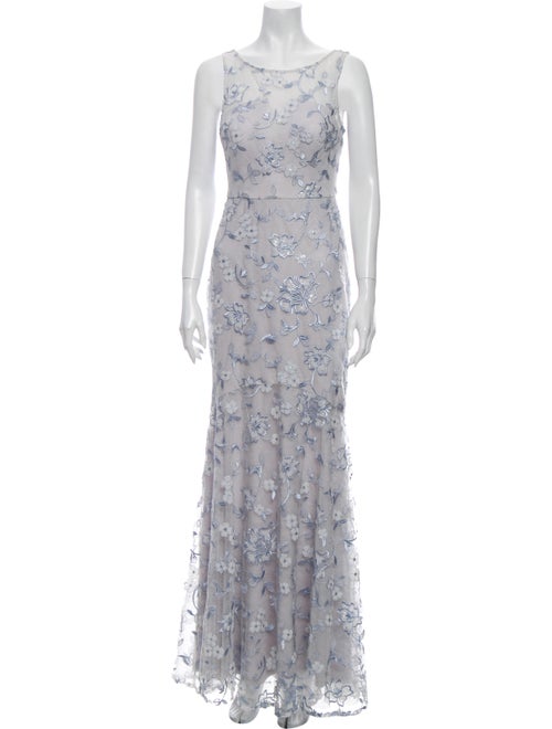 Nicole Miller Floral Print Long Dress Blue