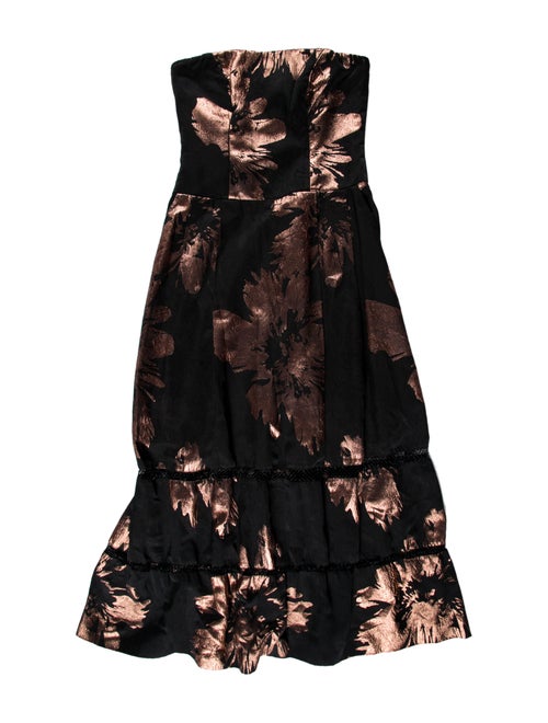 Nicole Miller Floral Print Midi Length Dress Black