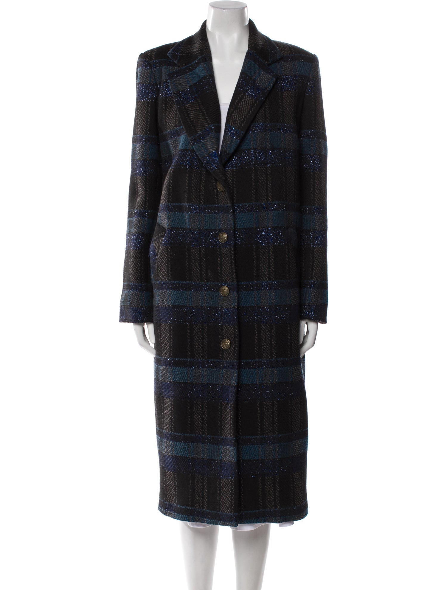 Nicole Miller Wool Plaid Print Coat