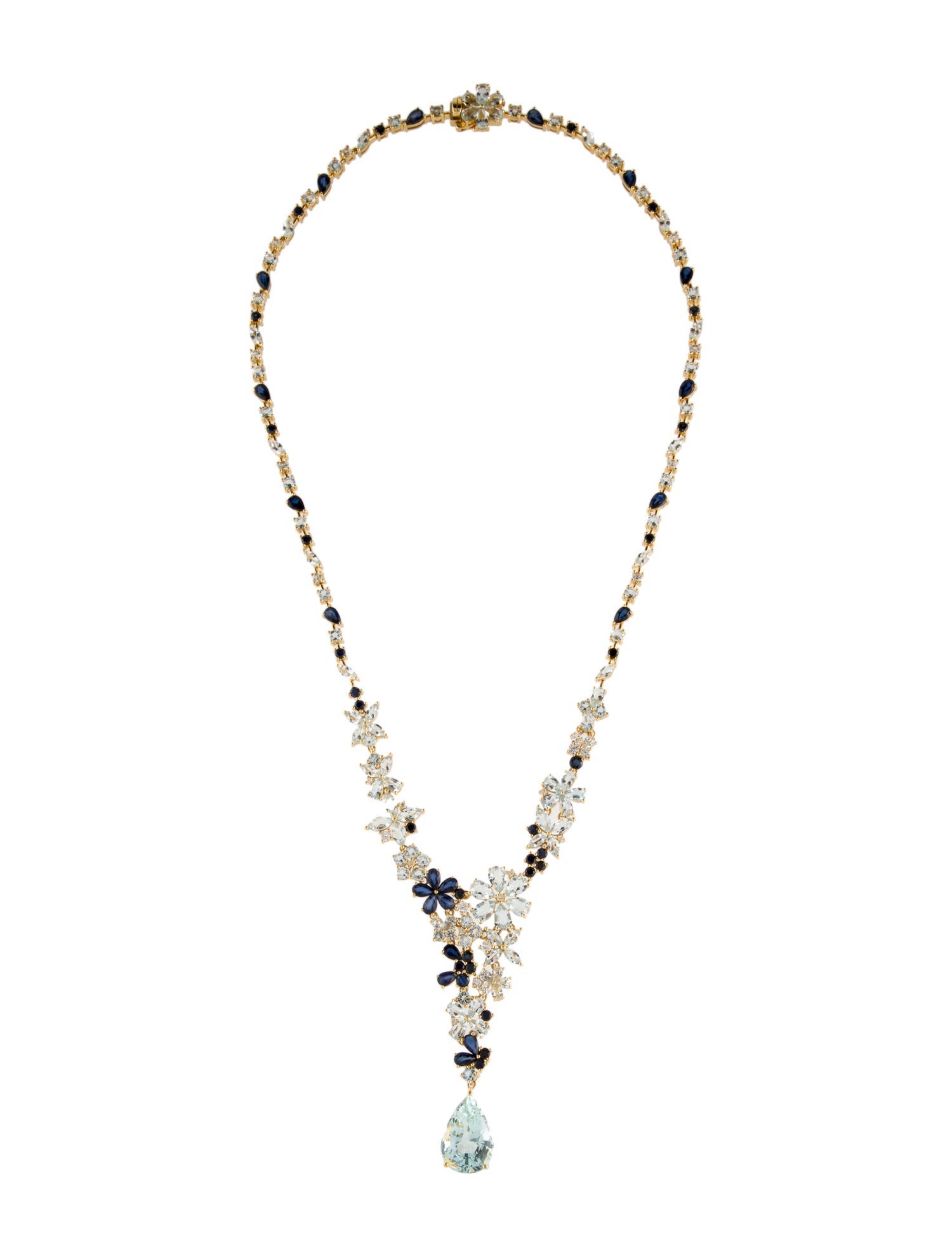 Nina Zhou 14K Aquamarine, Sapphire, & Diamond Collar Necklace