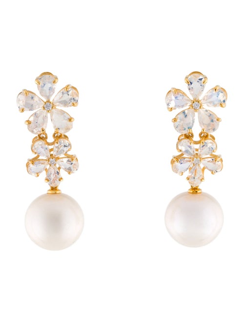 Nina Zhou 14K Pearl, Moonstone & Diamond Convertible Drop Earrings