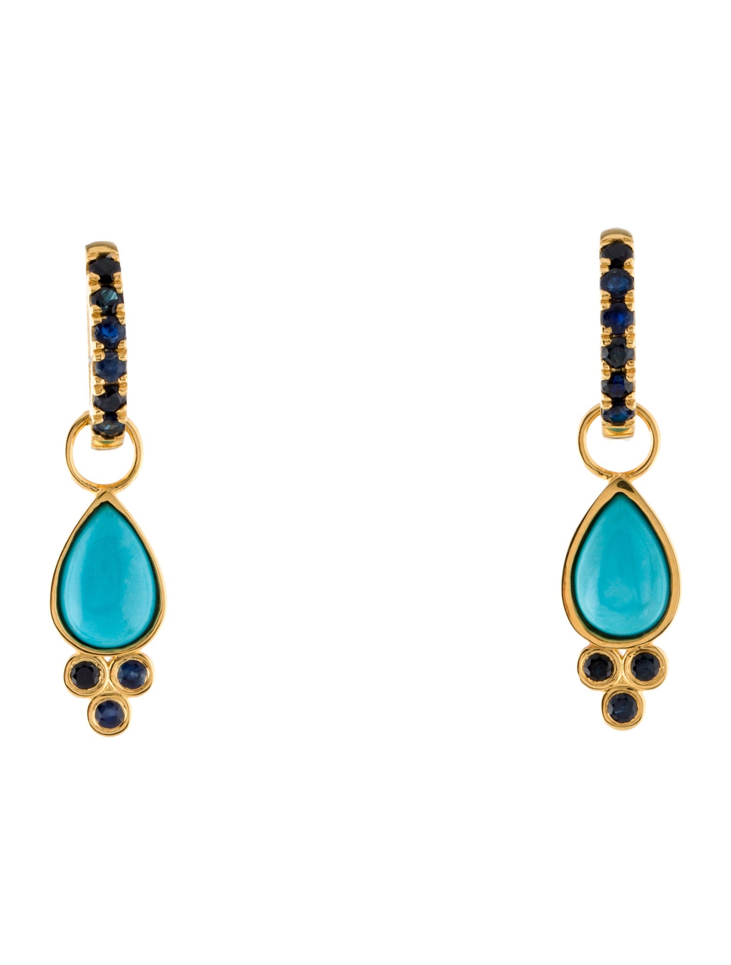Nina Zhou 14K Turquoise, Sapphire & Moonstone Double Sided Convertible Hoop Drop Earrings