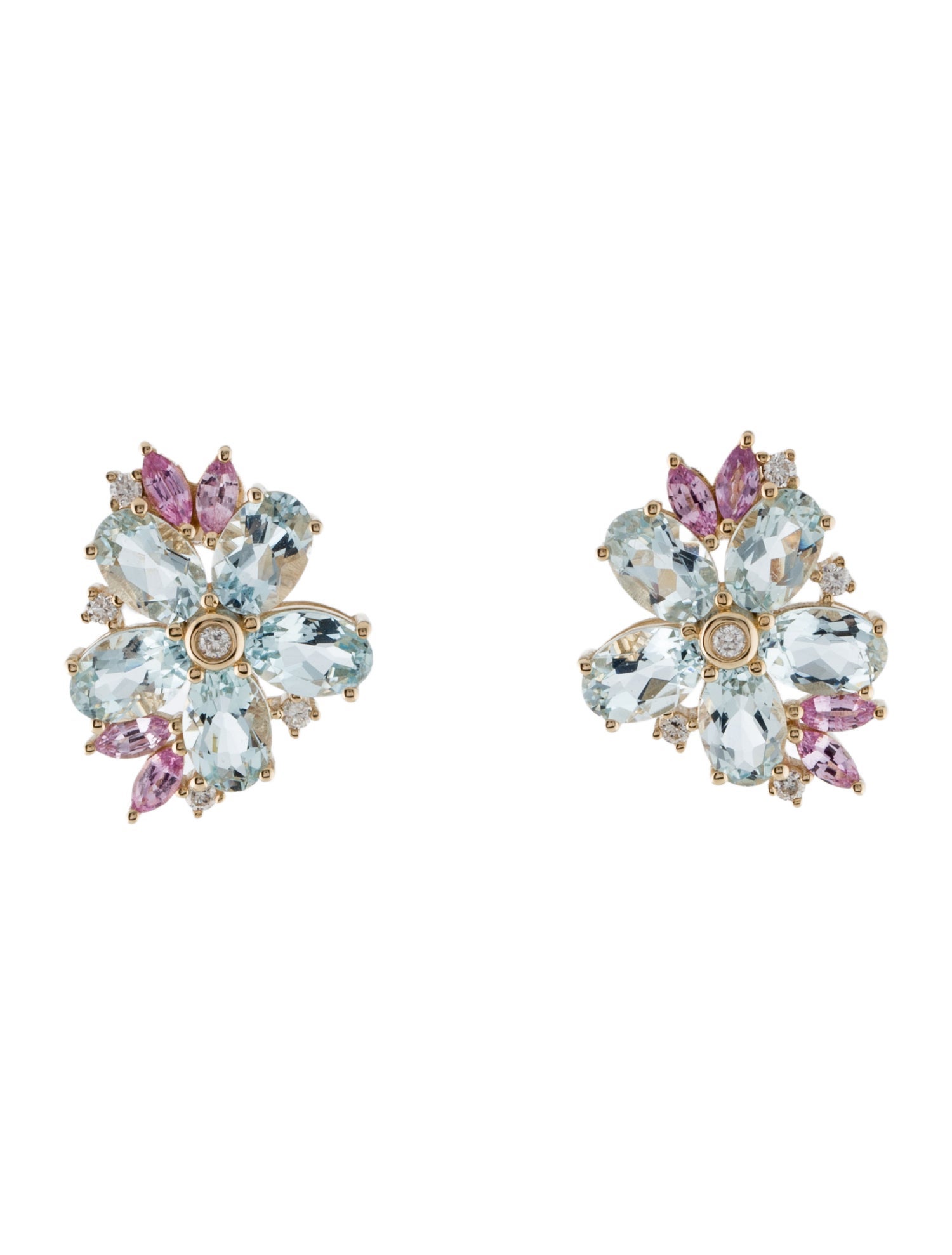 Nina Zhou 14K Aquamarine, Sapphire & Diamond Cluster Earrings