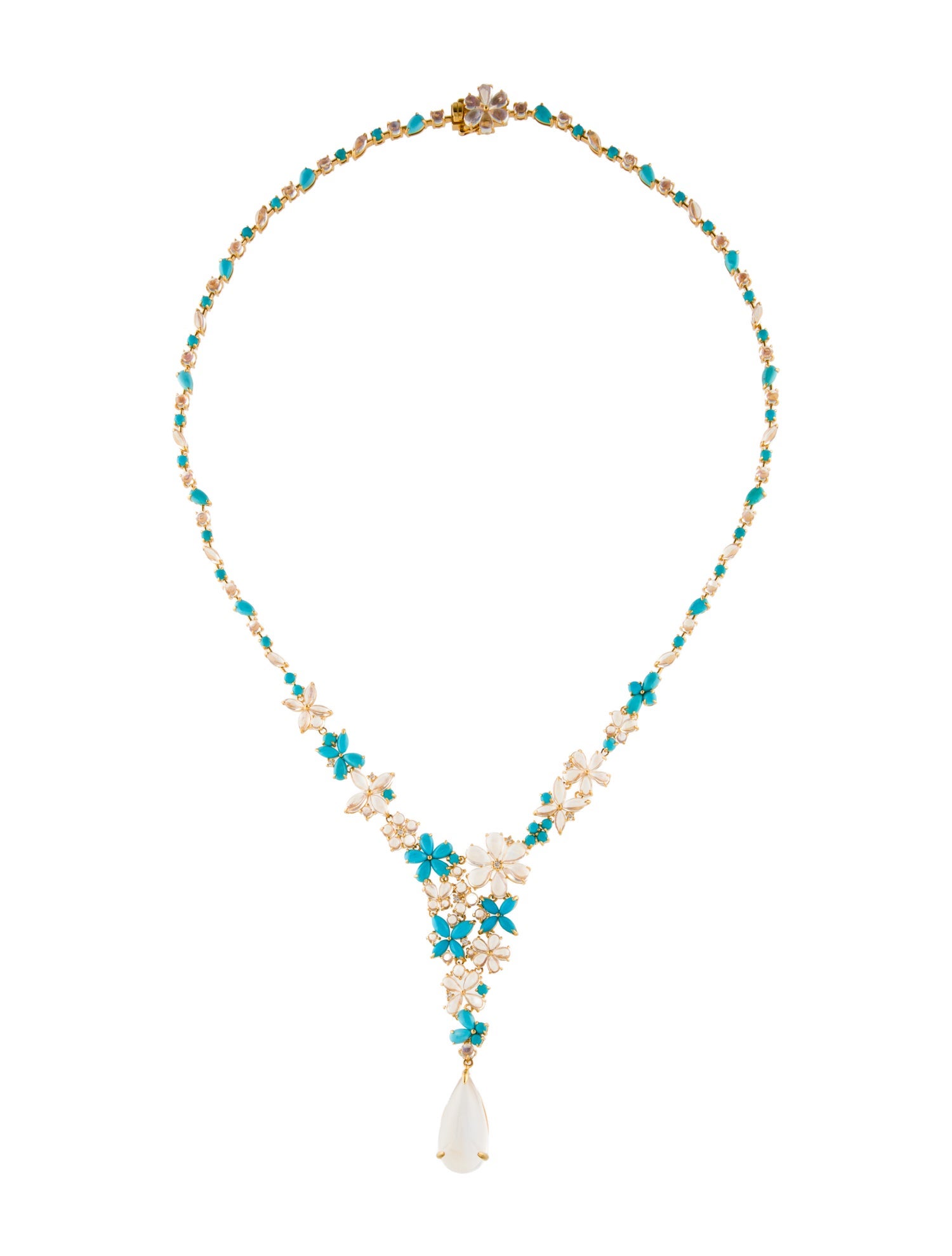 Nina Zhou 14K 29.40ctw Moonstone, Turquoise & Diamond Symphony Collar Necklace