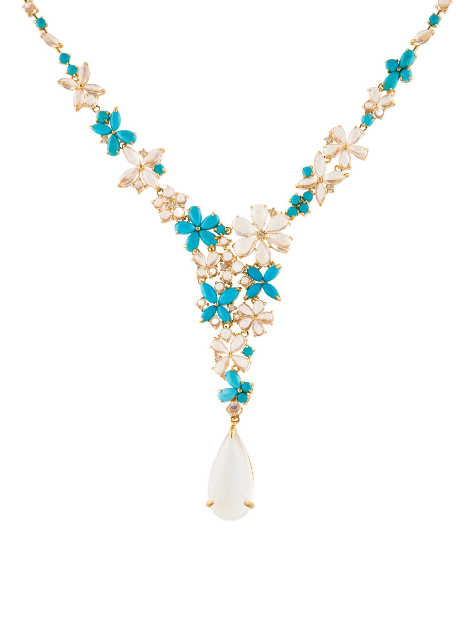Nina Zhou 14K 29.40ctw Moonstone, Turquoise & Diamond Symphony Collar Necklace