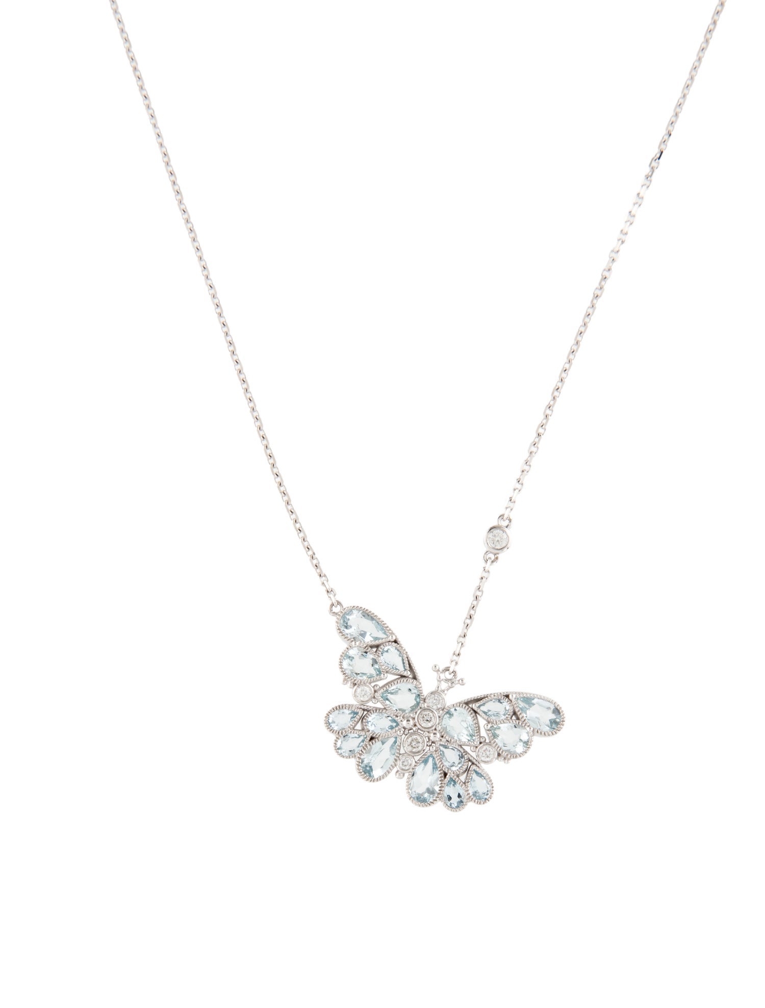 Nina Zhou 14K 1.44ctw Aquamarine & Diamond Butterfly Pendant Necklace