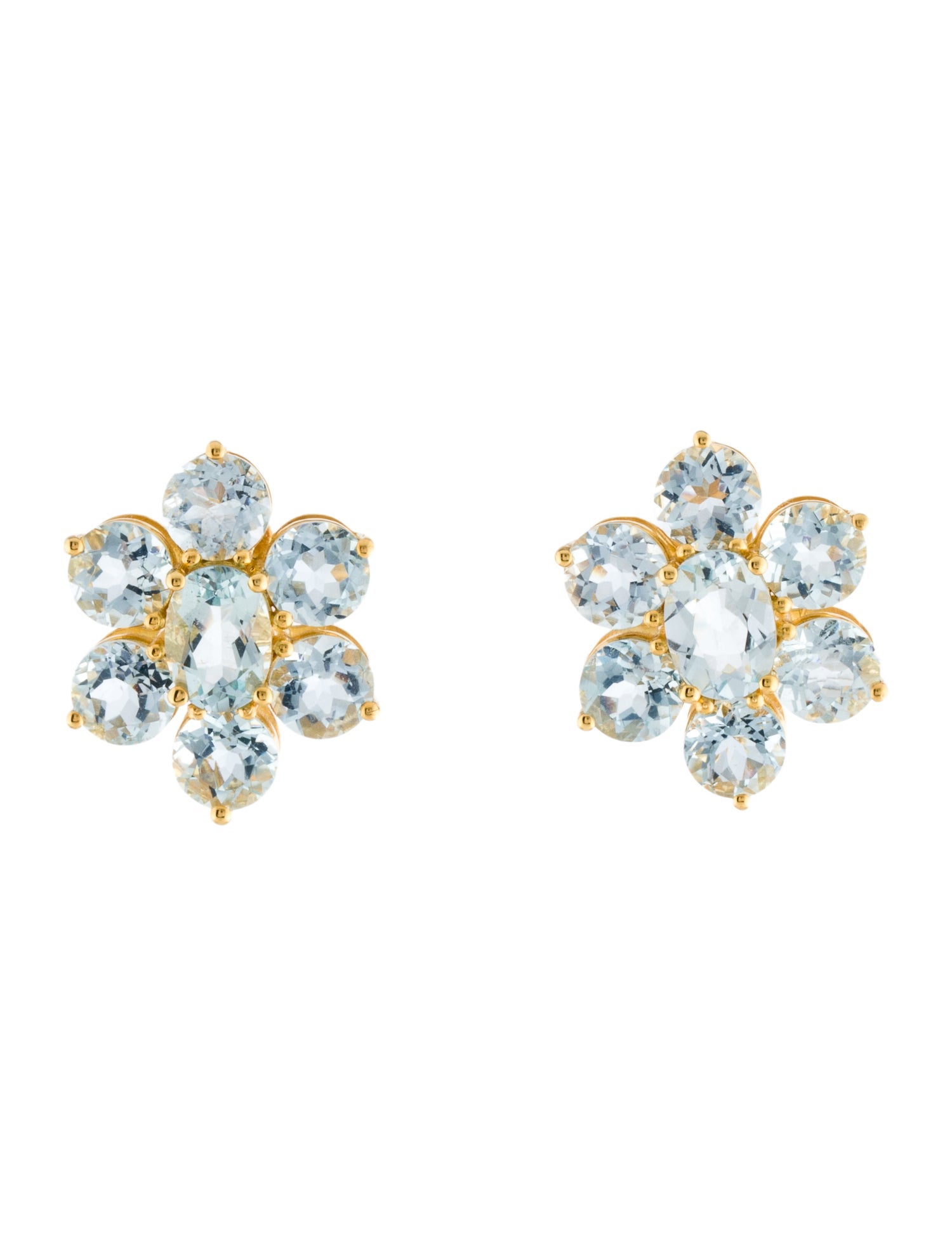 Nina Zhou 18K 6.45ctw Aquamarine Cluster Stud Earrings