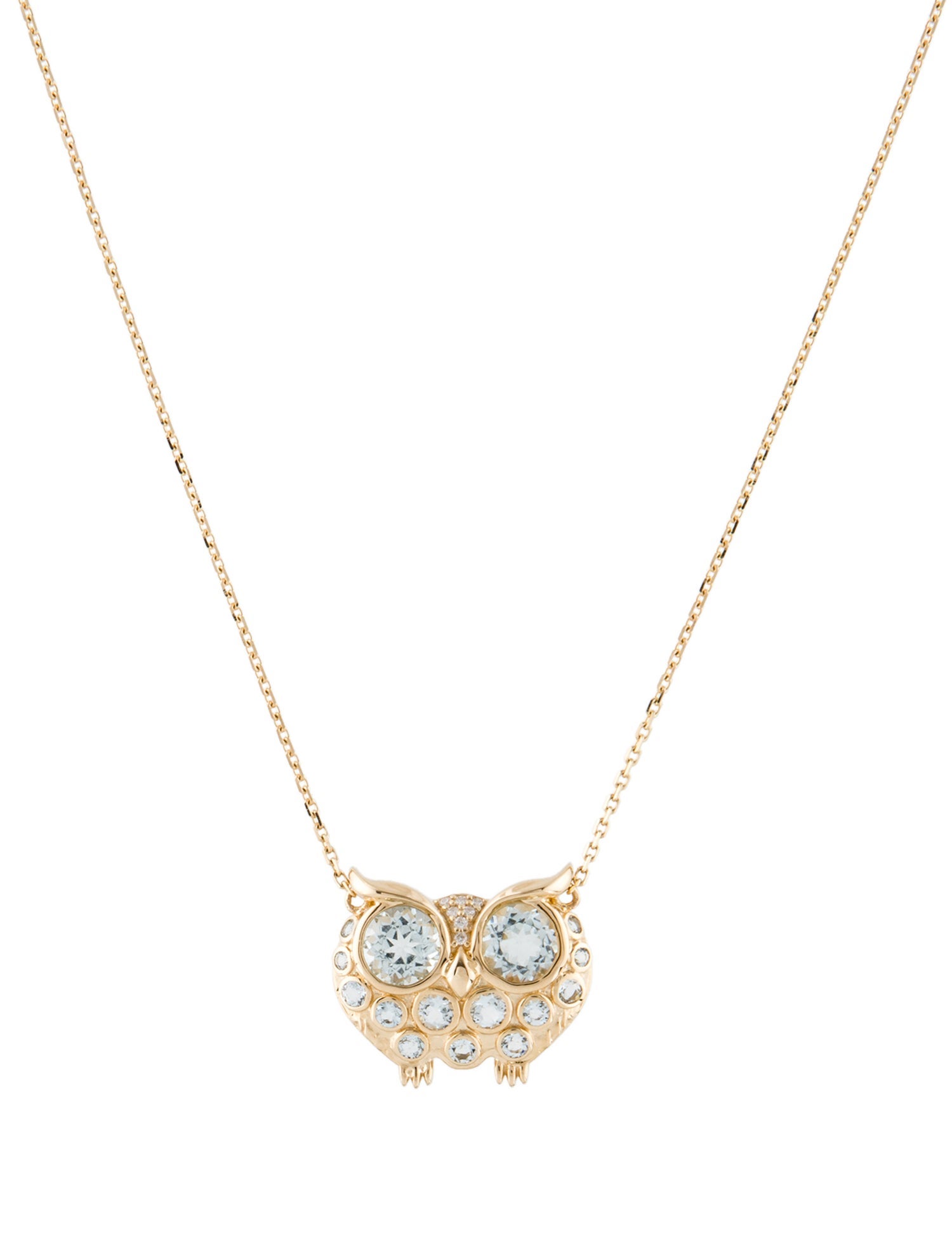 Nina Zhou 14K 1.56ctw Aquamarine & Diamond Owl Pendant Necklace