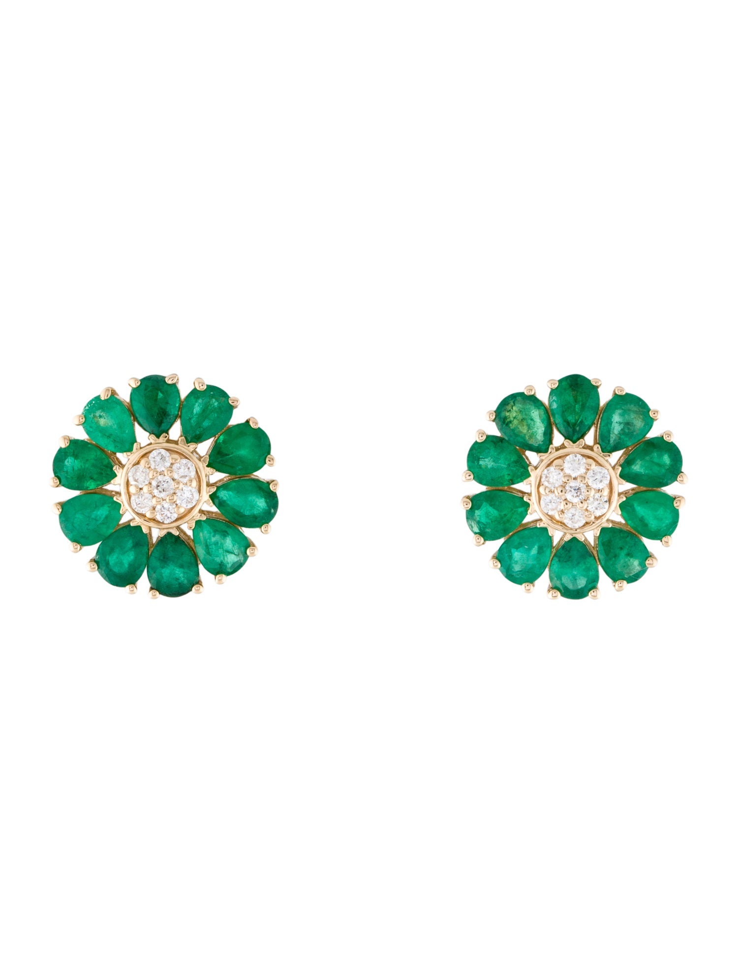 Nina Zhou 14K 2.80ctw Emerald & Diamond Daisy Stud Earrings
