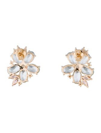 Nina Zhou 14K Aquamarine, Sapphire & Diamond Blossom Earrings