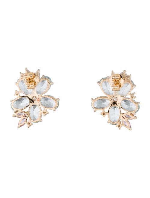 Nina Zhou 14K Aquamarine, Sapphire & Diamond Blossom Earrings