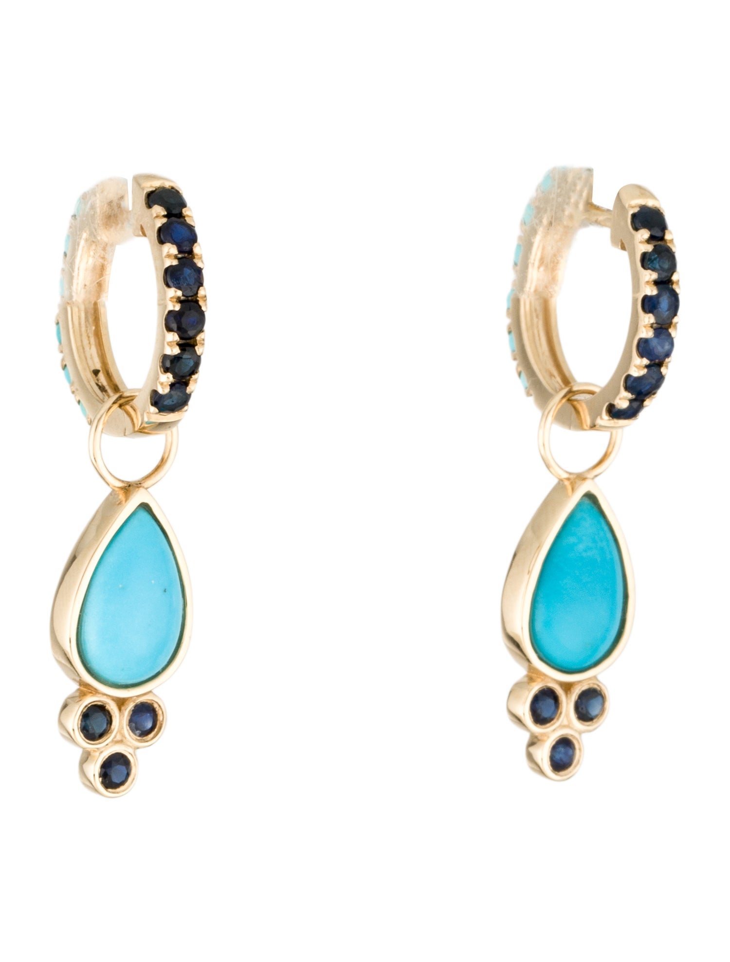 Nina Zhou 14K Sapphire & Turquoise Double-Sided Hoop Drop Earrings