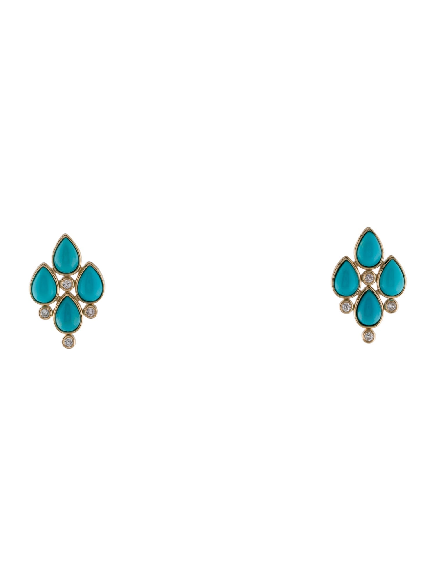 Nina Zhou 14K Turquoise & Diamond Stud Earrings