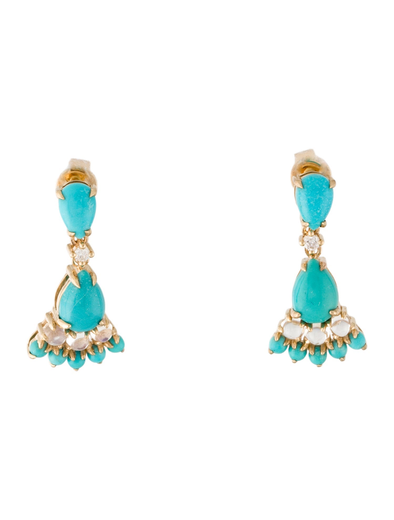 Nina Zhou 14K Turquoise, Moonstone & Diamond Drop Earrings