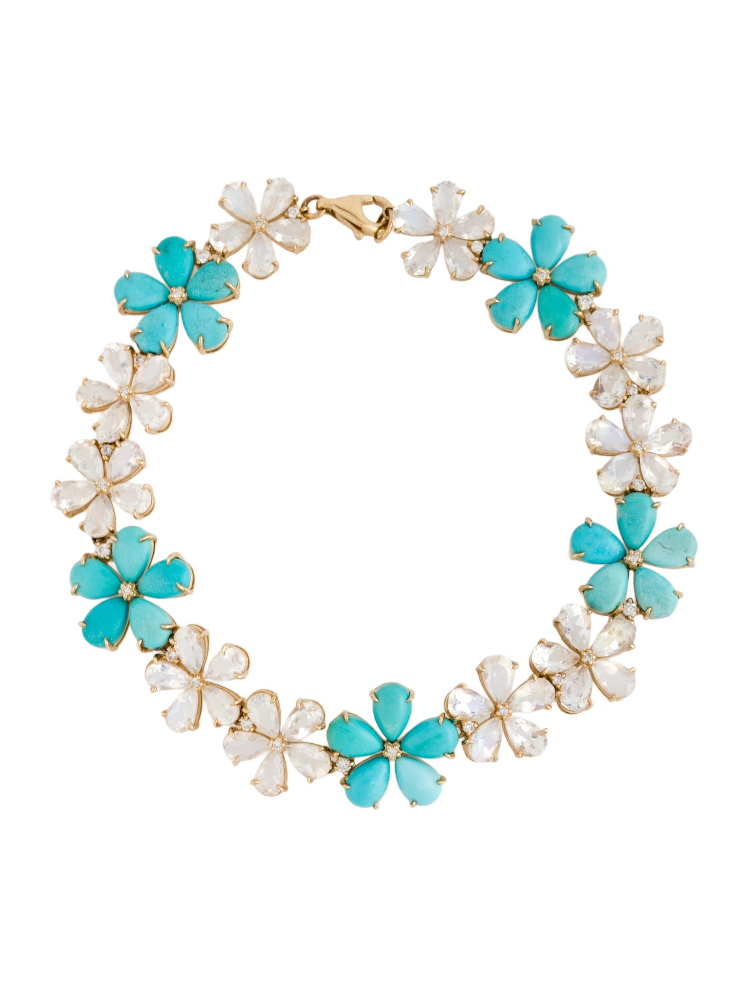 Nina Zhou 14K 10.20ctw Moonstone Labradorite, Turquoise & Diamond Cherry Blossom Bracelet