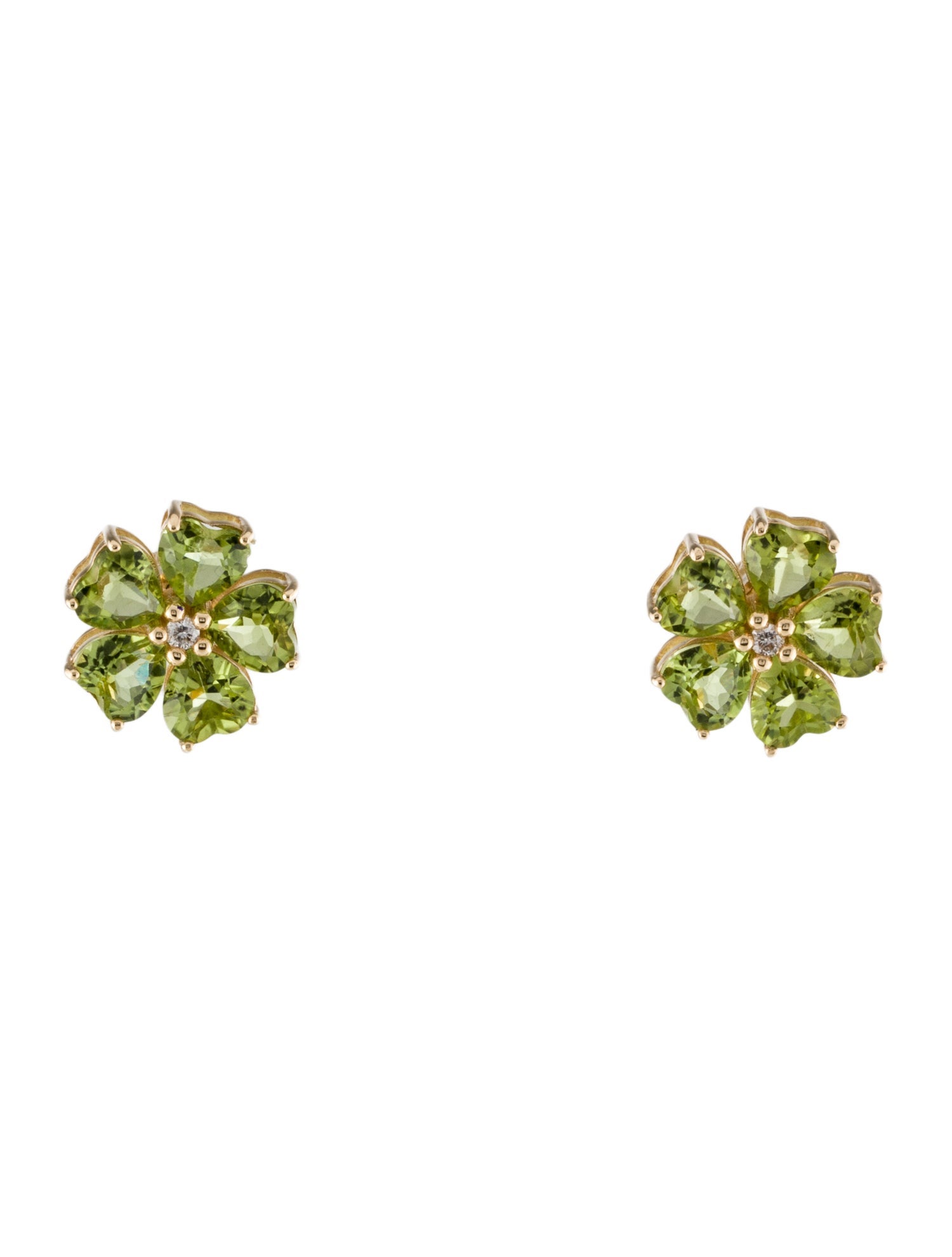 Nina Zhou 14K Peridot & Diamond Stud Earrings