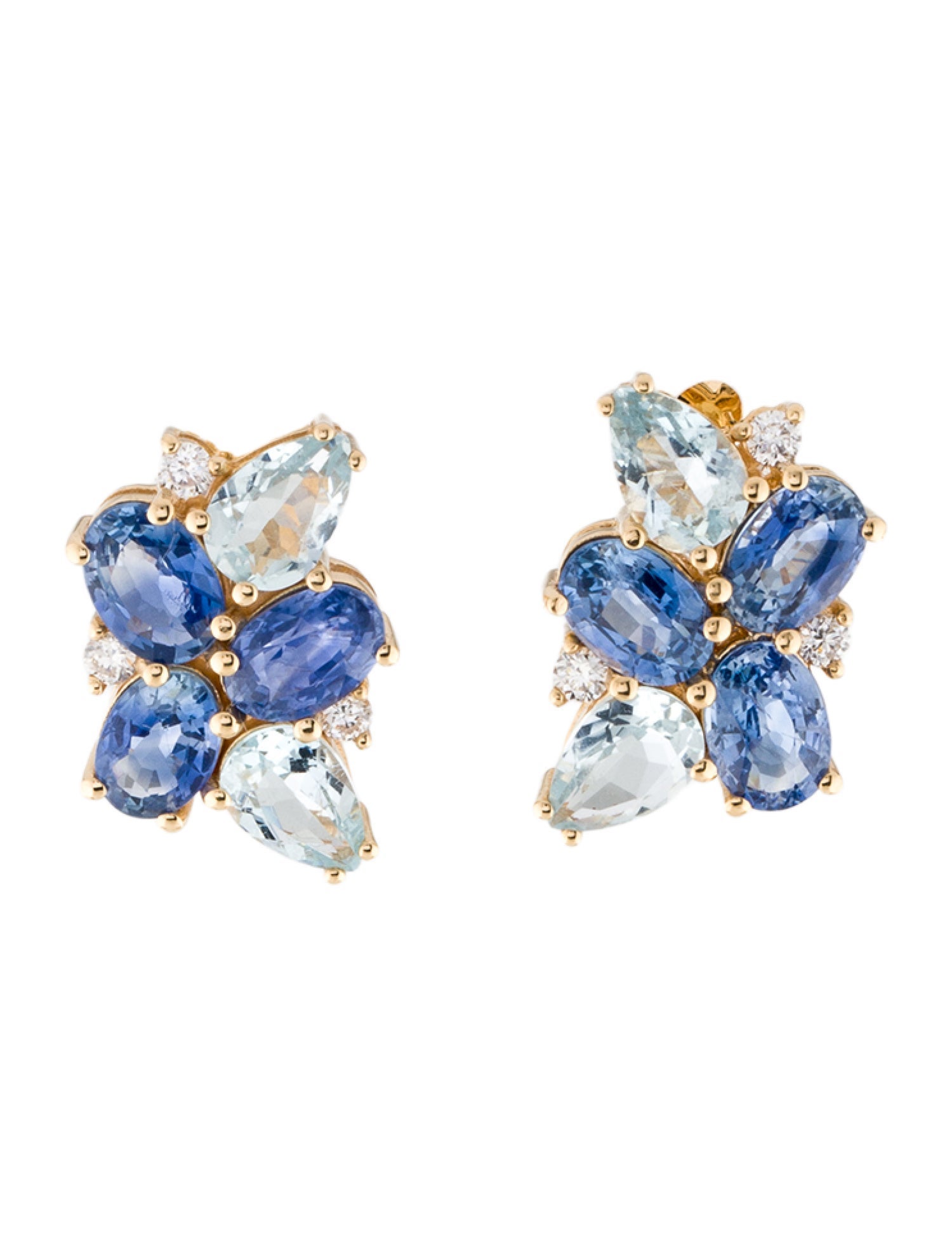 Nina Zhou 18K Sapphire, Aquamarine & Diamond Stud Earrings