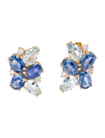Nina Zhou 18K Sapphire, Aquamarine & Diamond Stud Earrings