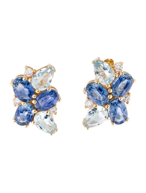 Nina Zhou 18K Sapphire, Aquamarine & Diamond Stud Earrings