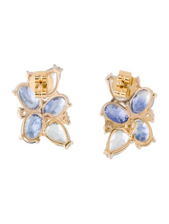 Nina Zhou 18K Sapphire, Aquamarine & Diamond Stud Earrings