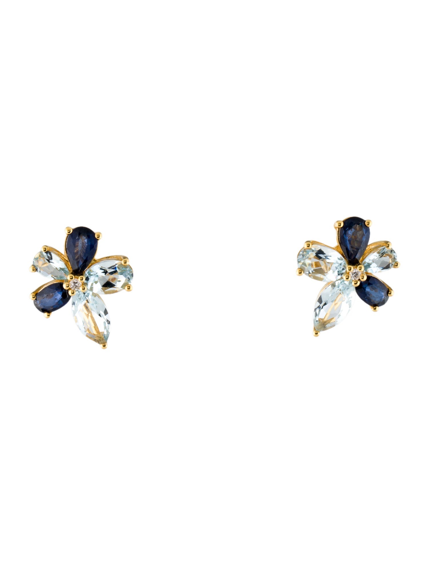 Nina Zhou 18K Sapphire, Aquamarine & Diamond Floral Stud Earrings