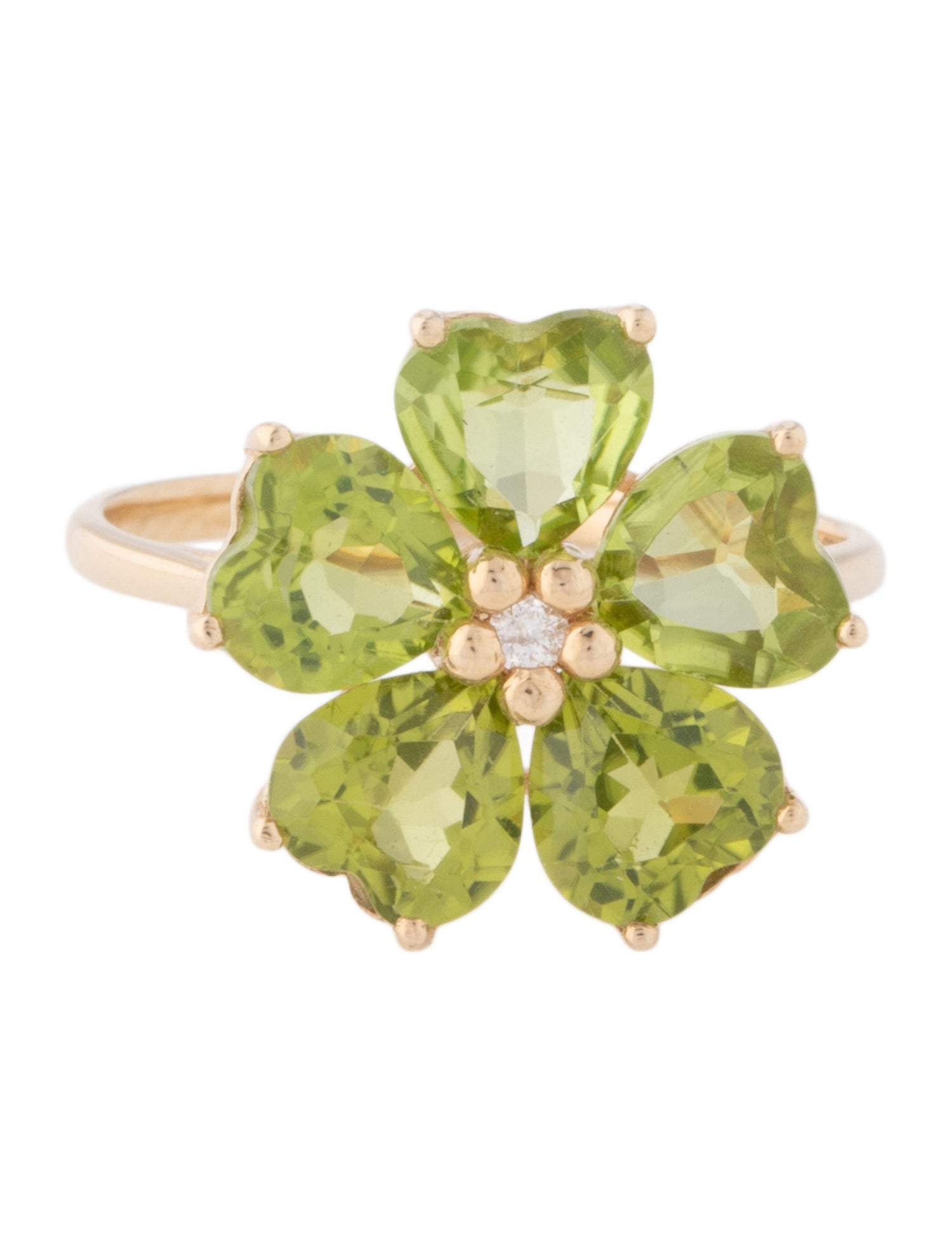 Nina Zhou 14K 5.00ctw Peridot & Diamond Cherry Blossom Cocktail Ring