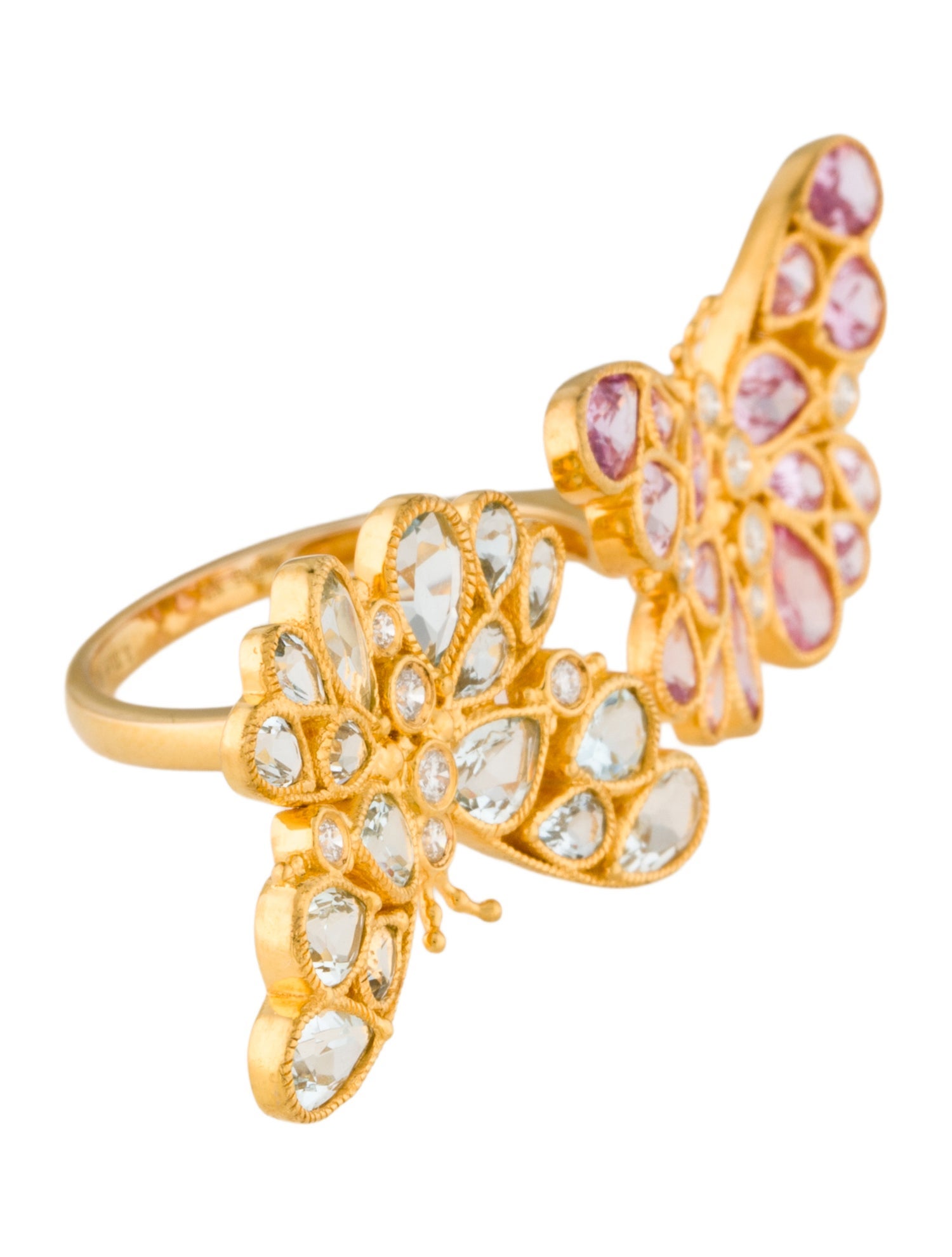 Nina Zhou 14K Sapphire, Aquamarine & Diamond Butterfly Between the Finger Cocktail Ring