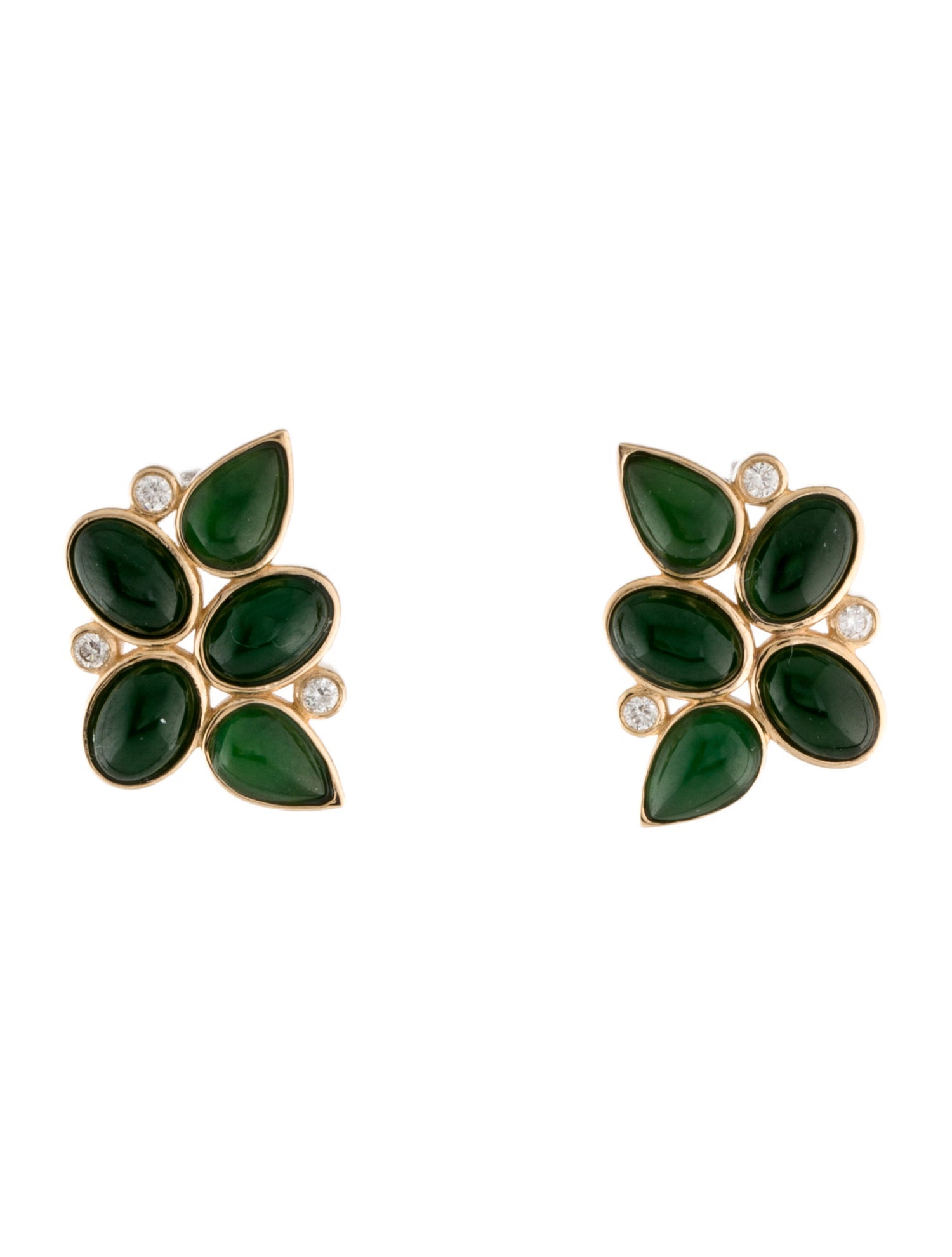 Nina Zhou 14K Jadeite & Diamond Stud Earrings