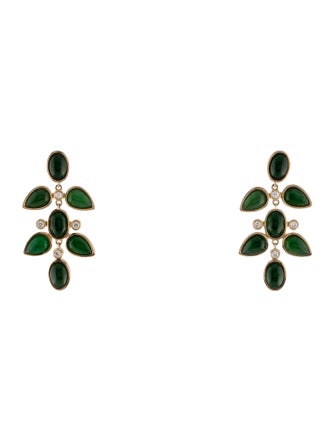 Nina Zhou 14K Jadeite & Diamond Drop Earrings