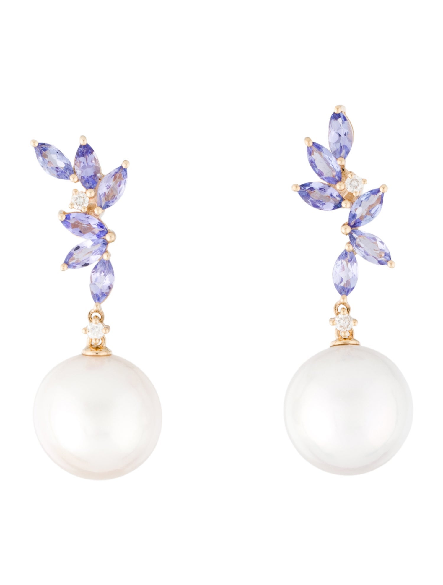 Nina Zhou 14K Pearl, Tanzanite & Diamond Drop Earrings