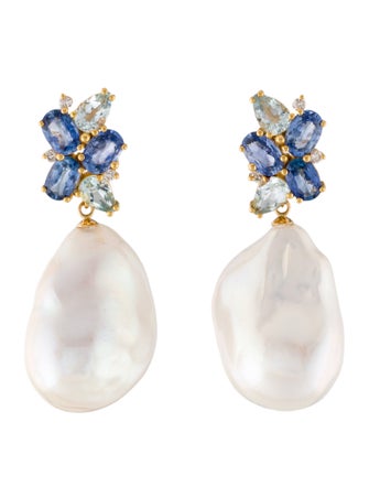Nina Zhou 18K Pearl & Multistone Elizabeth Drop Earrings