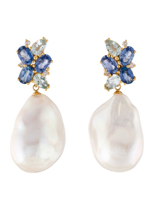Nina Zhou 18K Pearl & Multistone Elizabeth Drop Earrings