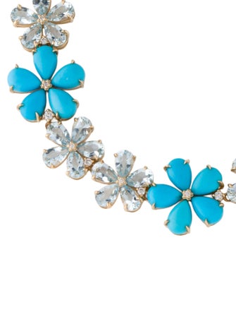 Nina Zhou 14K 10.20ctw Aquamarine, Turquoise & Diamond Cherry Blossom Flower Link Bracelet