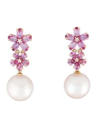 Nina Zhou 18K Pearl, Sapphire & Diamond Blossom Convertible Drop Earrings
