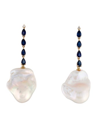 Nina Zhou 14K Pearl, Sapphire & Diamond Rhythm Drop Earrings
