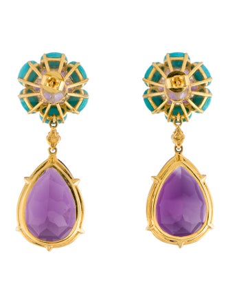Nina Zhou 14K Amethyst, Turquoise & Diamond Drop Earrings