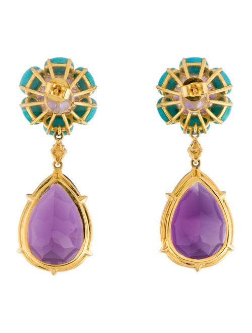 Nina Zhou 14K Amethyst, Turquoise & Diamond Drop Earrings