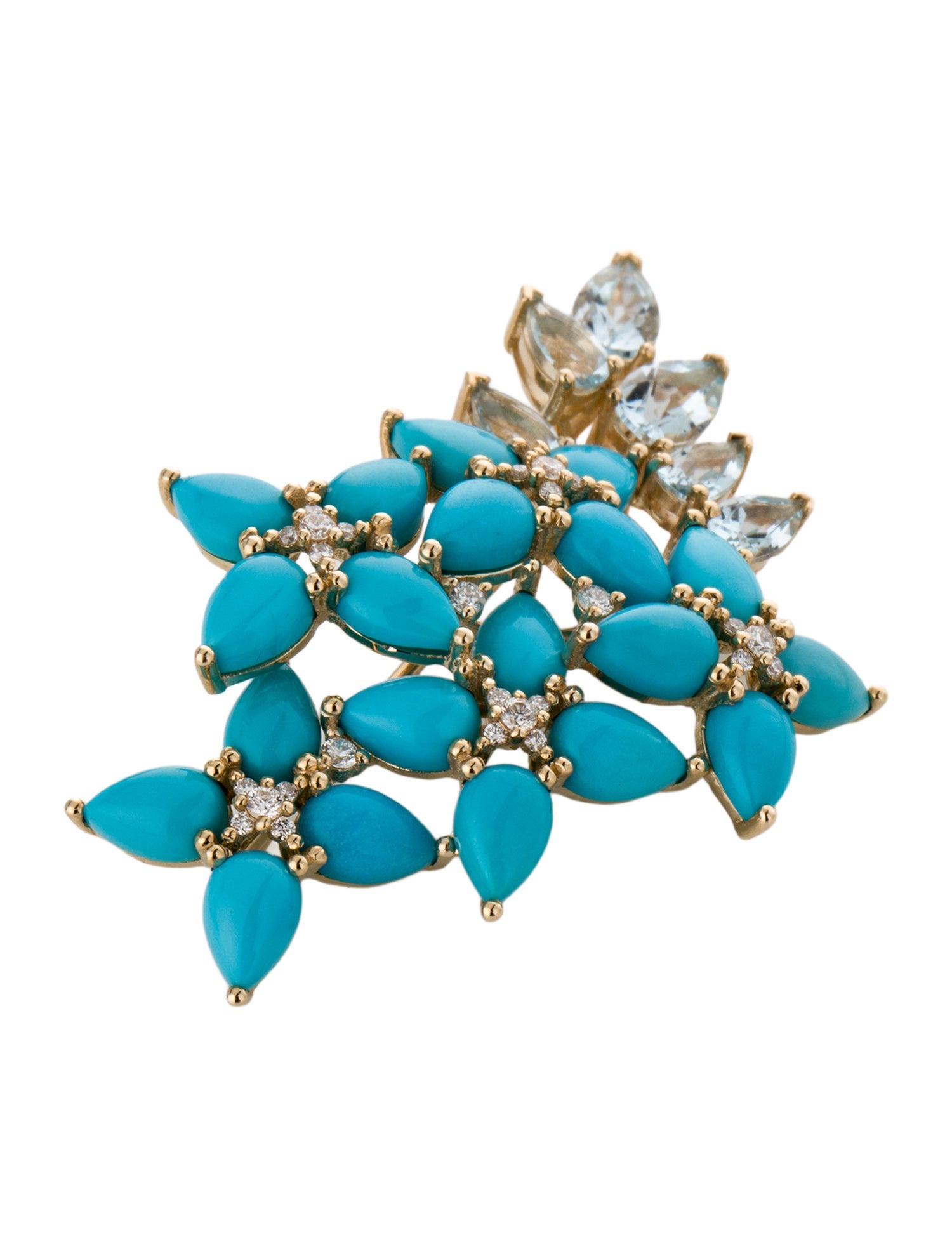 Nina Zhou 14K 8.00ct Turquoise, Aquamarine & Diamond Hydrangea Blossom Brooch