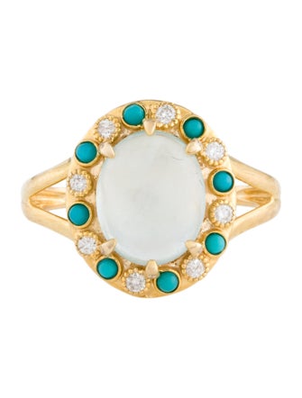 Nina Zhou 14K 2.15ct Aquamarine, Turquoise & Diamond Cocktail RIng