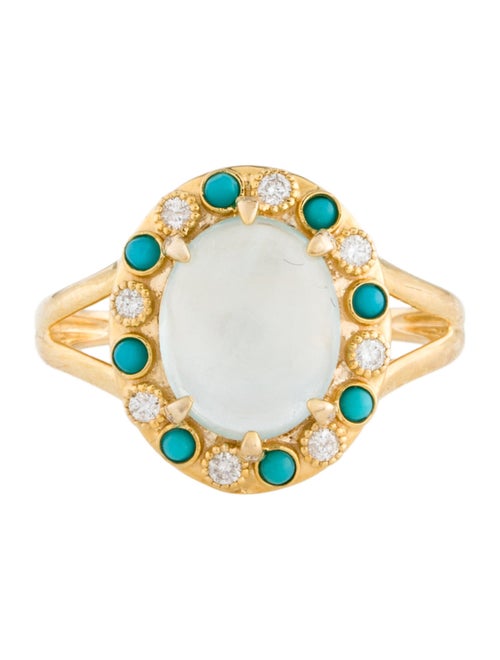 Nina Zhou 14K 2.15ct Aquamarine, Turquoise & Diamond Cocktail RIng