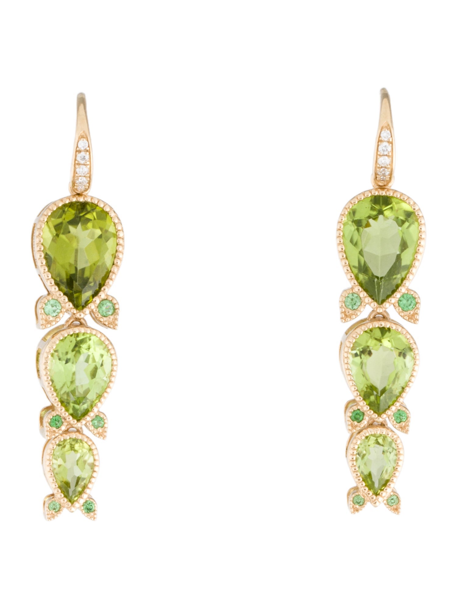 Nina Zhou Lily of the Valley Peridot Tsavorite Diamond Drop Earrings