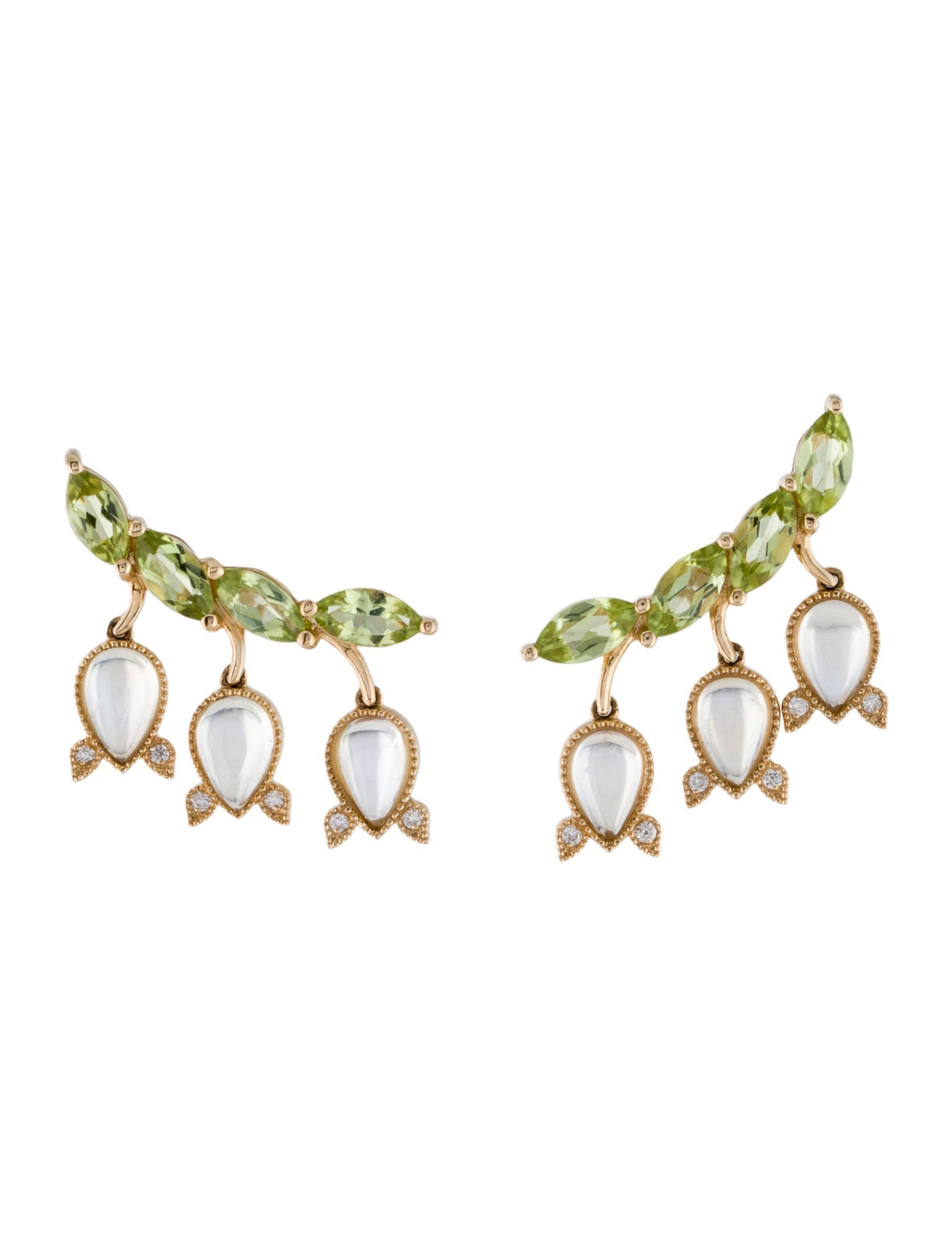 Nina Zhou 14K Moonstone, Peridot & Diamond Lily of the Valley Stud Earrings