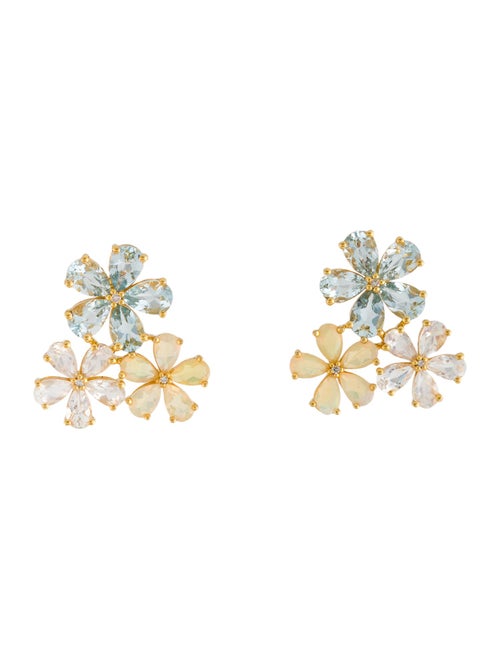 Nina Zhou 14K Aquamarine Moonstone Opal & Diamond Flower Blossom Earrings