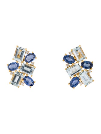 Nina Zhou 14K 5.32ctw Aquamarine, Sapphire, & Diamond Drop Earrings