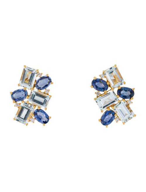 Nina Zhou 14K 5.32ctw Aquamarine, Sapphire, & Diamond Drop Earrings