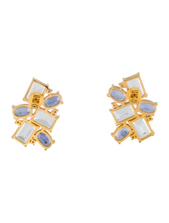 Nina Zhou 14K 5.32ctw Aquamarine, Sapphire, & Diamond Drop Earrings