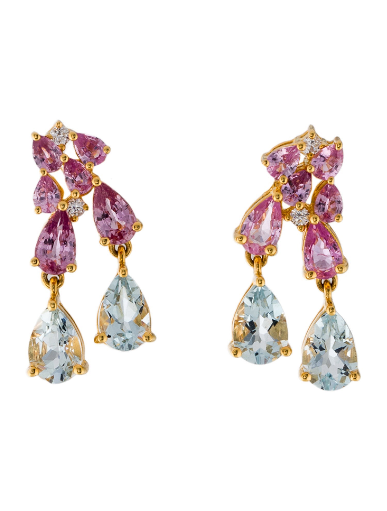 Nina Zhou 14K 2.20ct Sapphire, 1.60ct Aquamarine & Diamond Drop Earrings