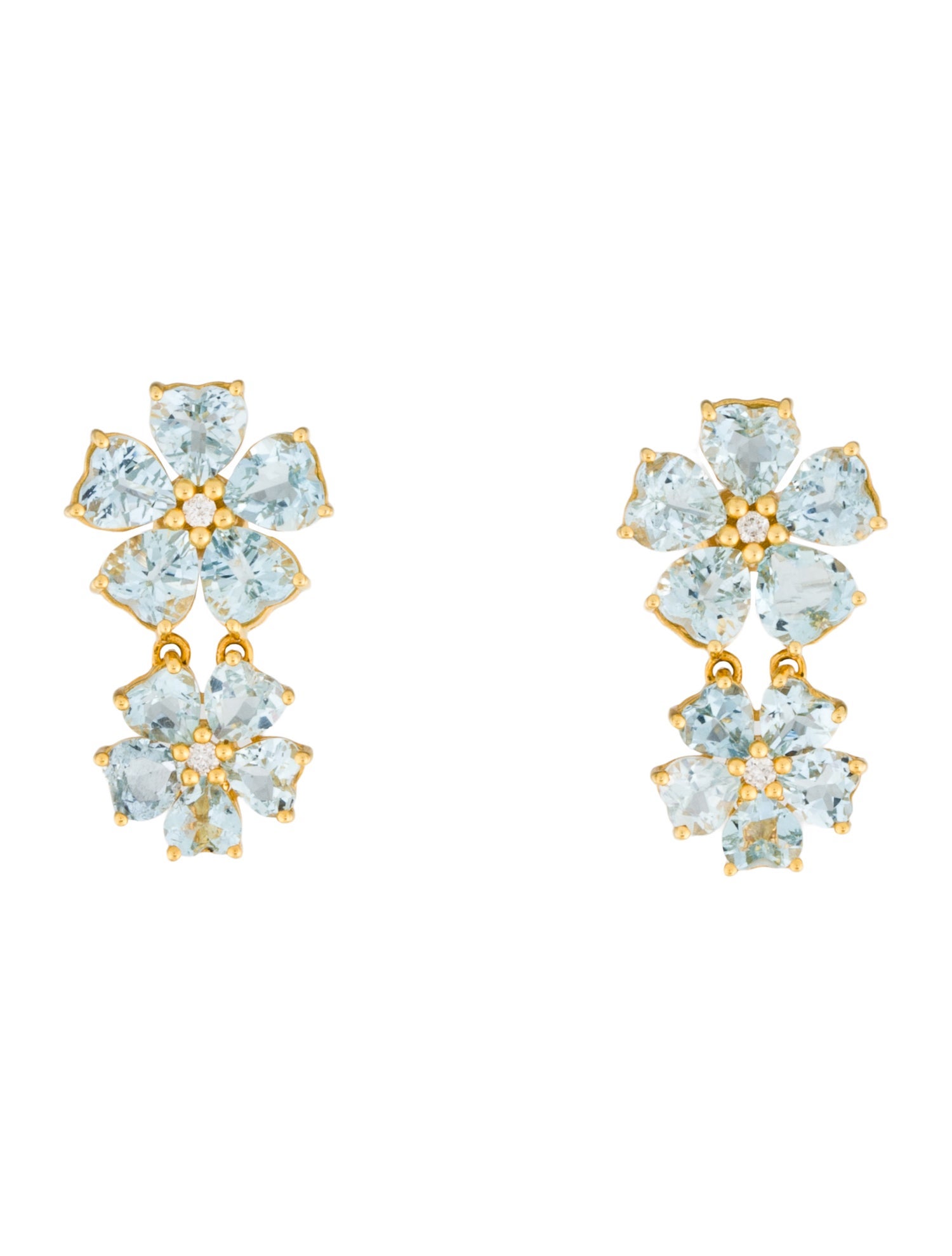 Nina Zhou 14K Aquamarine & Diamond Double Blossom Drop Earrings