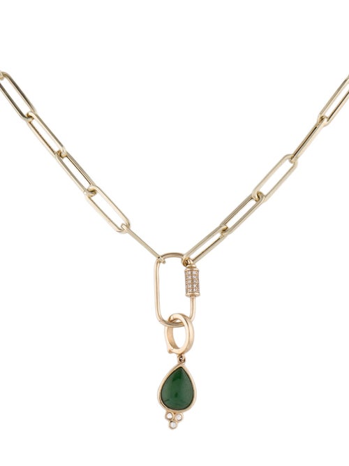 Nina Zhou 14K Jadeite & Diamond Paperclip Chain Pendant Necklace